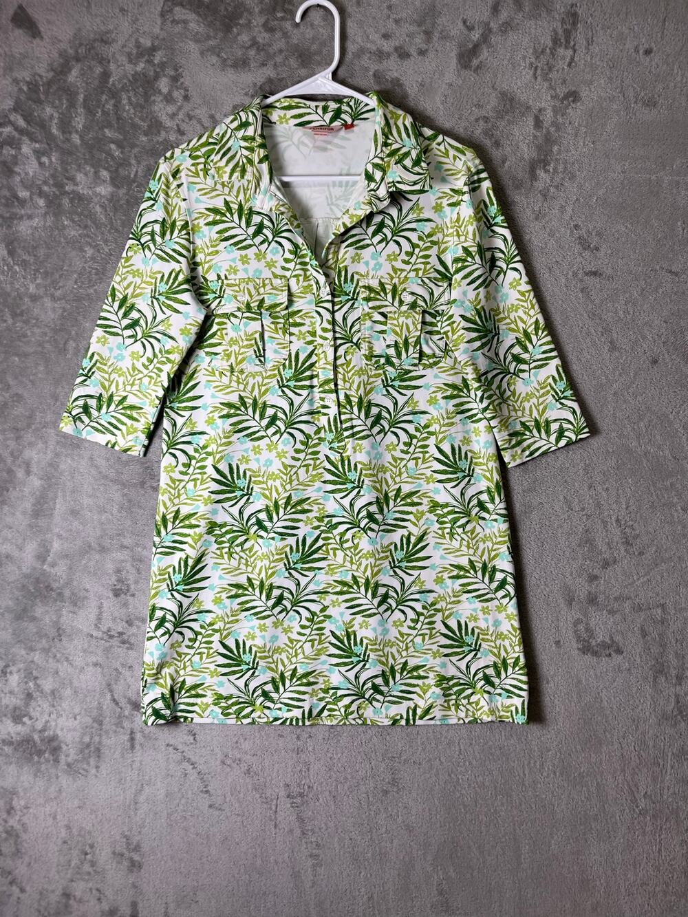 Persifor Botanical Print Shift Dress 3/4 Sleeve Preppy Resort Coastal Chic M